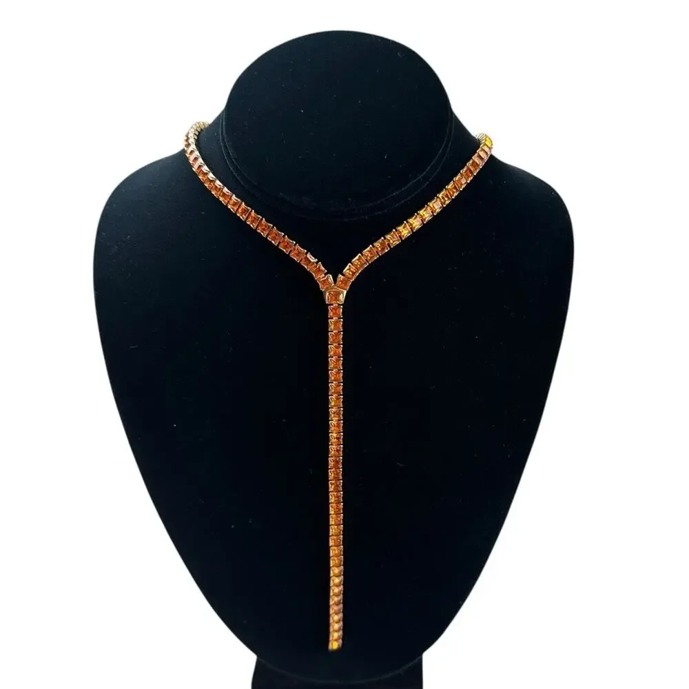 Vintage Swarovski Y Drop Necklace & Bracelet Set Amber Yellow Crystals Gold Tone